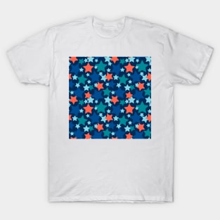 Colorful stars over blue background T-Shirt